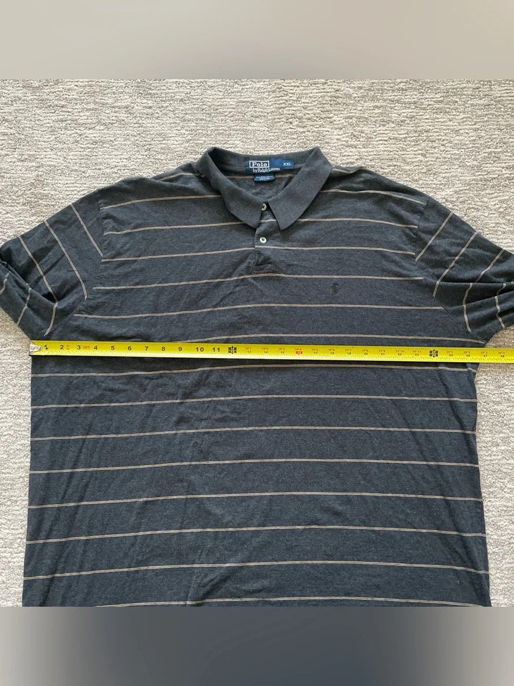 Vintage Polo Ralph Lauren Gray Striped Long Sleeve Polo XXL 100% Pima Cotton Y2K